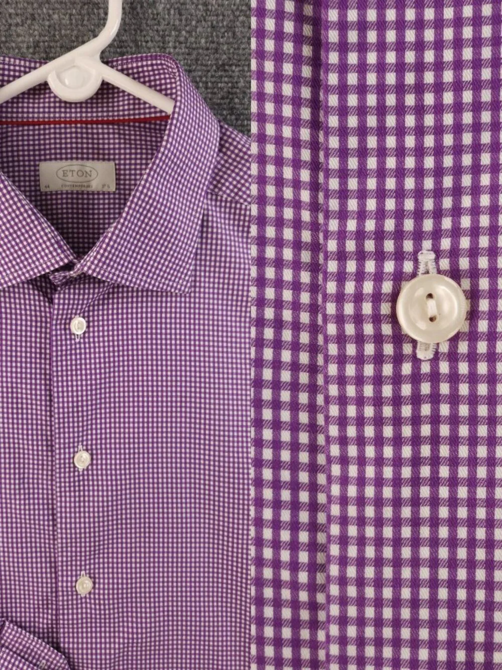 Eton All Cotton Romania Contemporary Convertible Cuff York Check 17.5 Purple Men